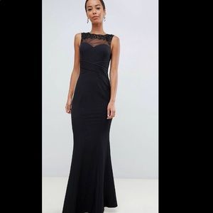 Tall embellished neck pleated maxi dress